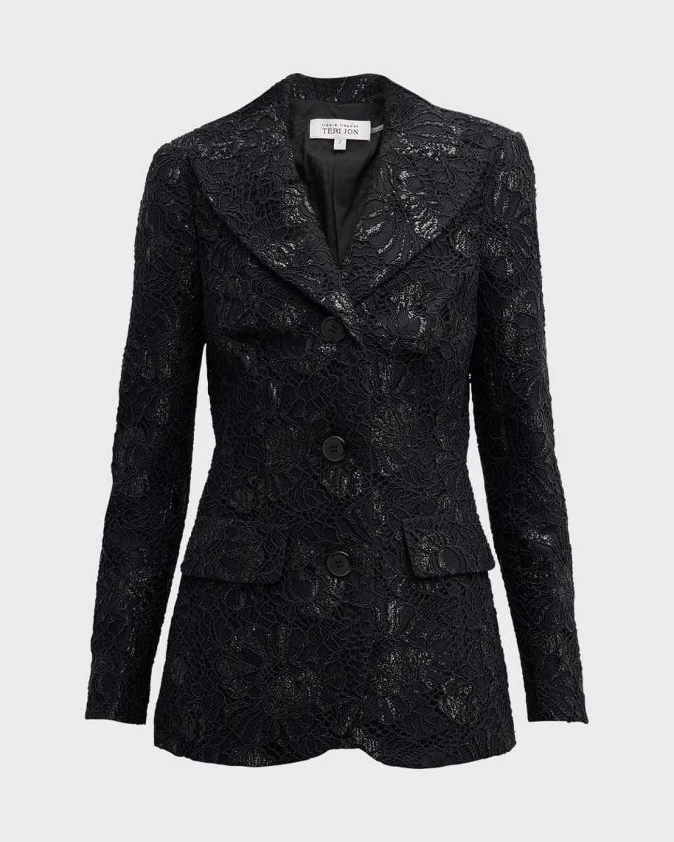 Single-Breasted Metallic Lace Blazer